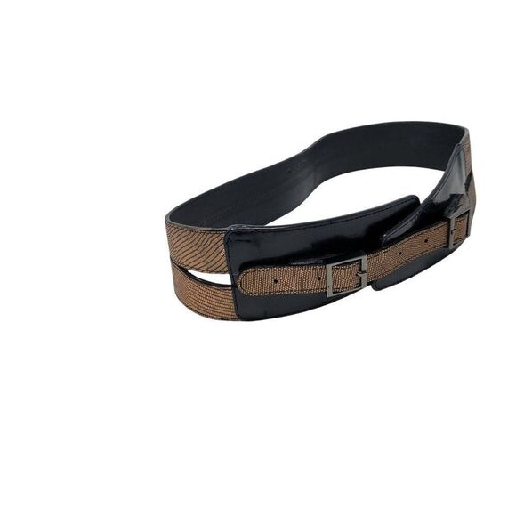 Reiss Womens Waist Belt Patent Leather Metallic Copper Double‎ Buckle main image 9